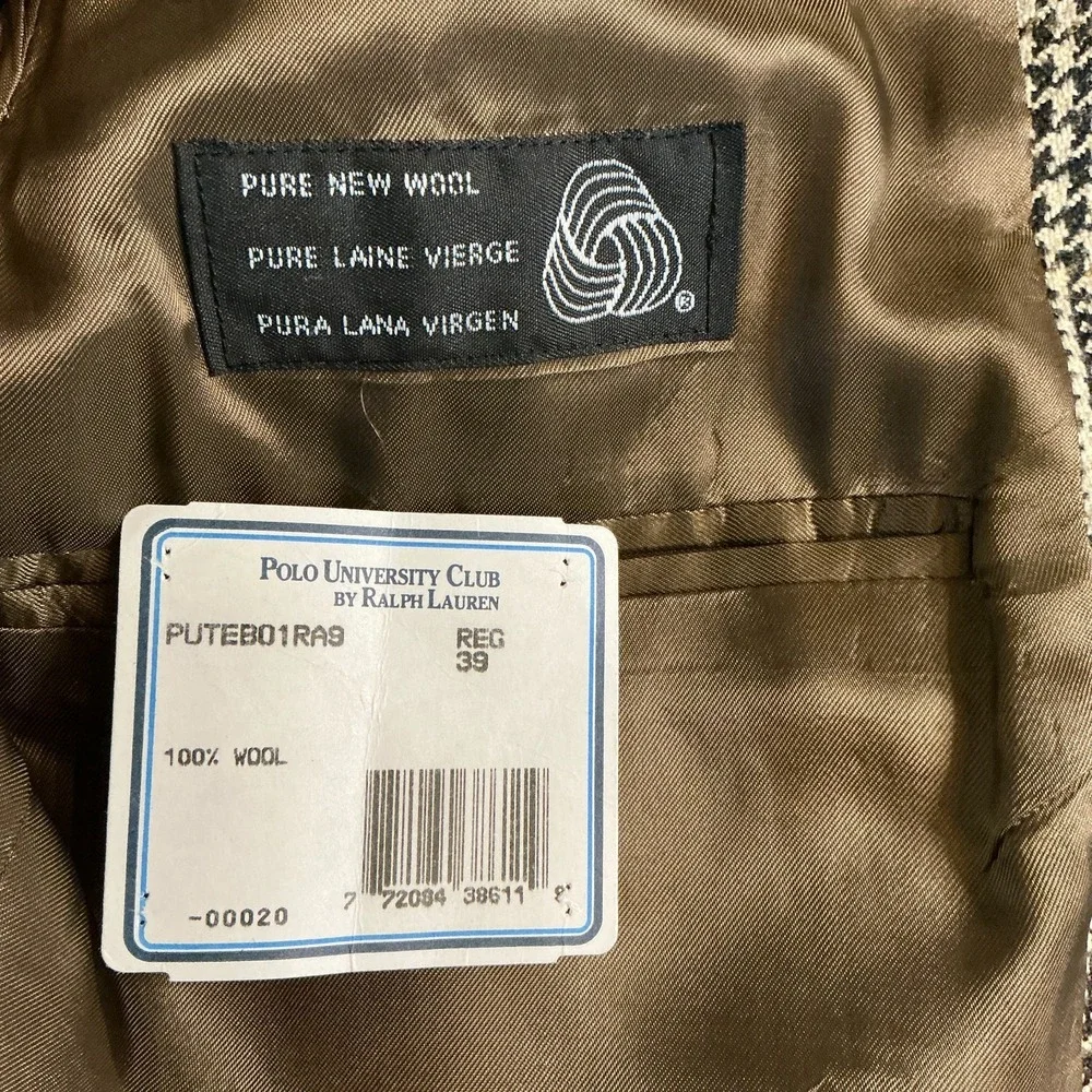 Polo University Club Ralph Lauren Wool Blazer 39R Brown Glen Plaid Sport Coat